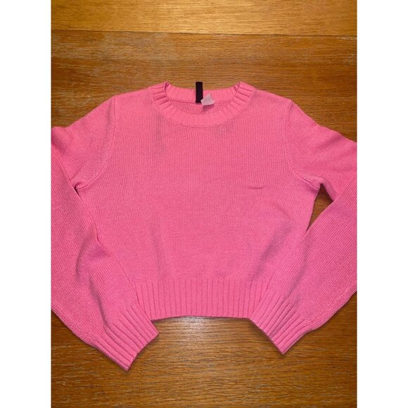 Pink Knit Cropped Sweater With Ribbed Hem & Cuffs - Cozy & Stylish For Any Casua - Picture 1 of 4
